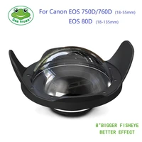 8 wide angle dome port fisheye lens camera underwater housing 40m130ft for canon eos 750d760d 18 55mm eos 80d 18 135mm