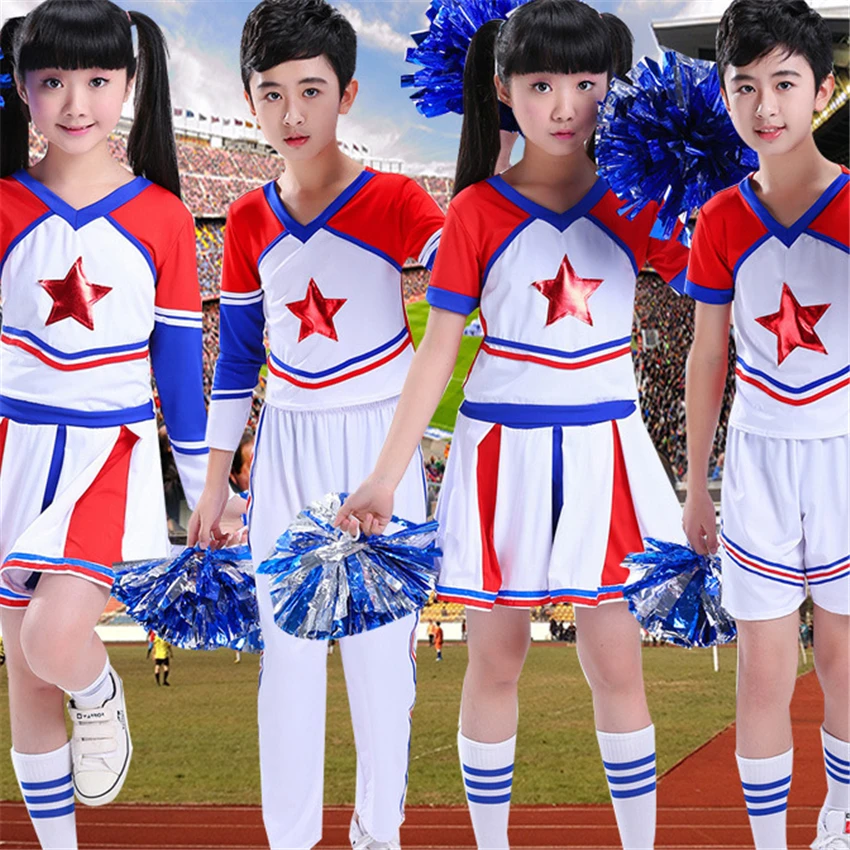 Boy Gril Student Cheerleader Teenagers School Uniform Skirt Kid Dance Costume Gymnastics Children Performance Clothing 110-160CM