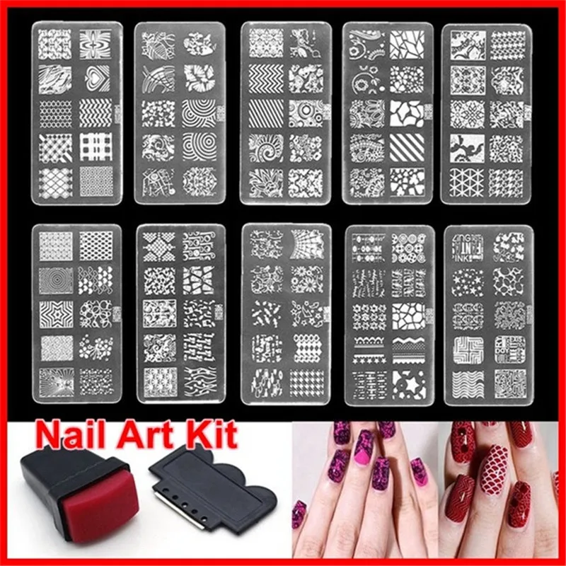 

1Set Nail Art Stamp Stamping Template Lace Flower Geometry with Jelly Stamper Manicure Design Image Plate Stencil