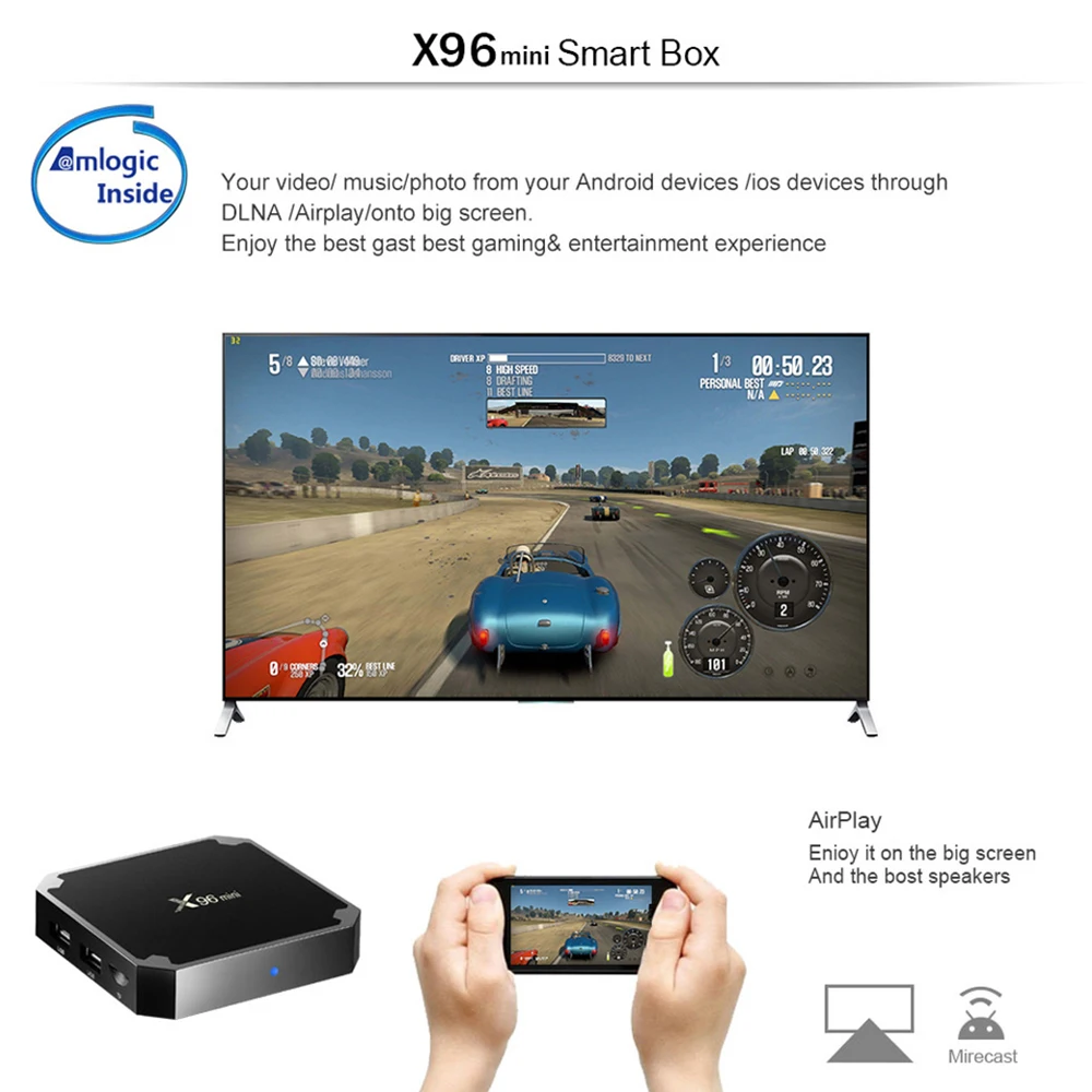 ТВ приставка X96 Mini на Android 7 1 сетевая смарт 2 ГБ 16 четырехъядерный Amlogic S905W 4 ГГц Wi Fi 9 0