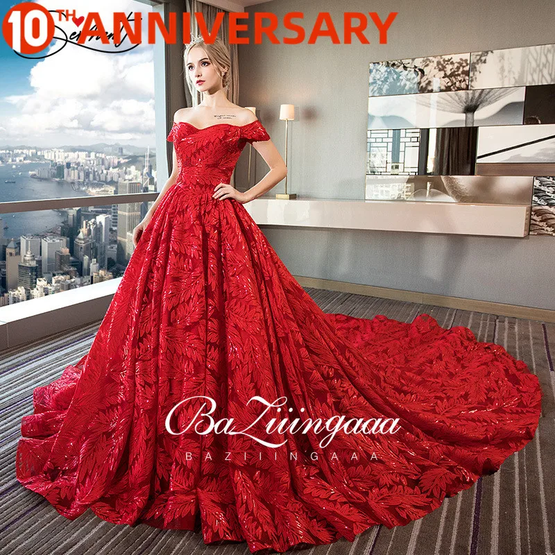 

BAZIIINGAAA свадебное Красное Перо Роскошный узор эксклюзивный дизайн одно слово плечо кружева ручной работы большой Беременных Свадебное Плат...