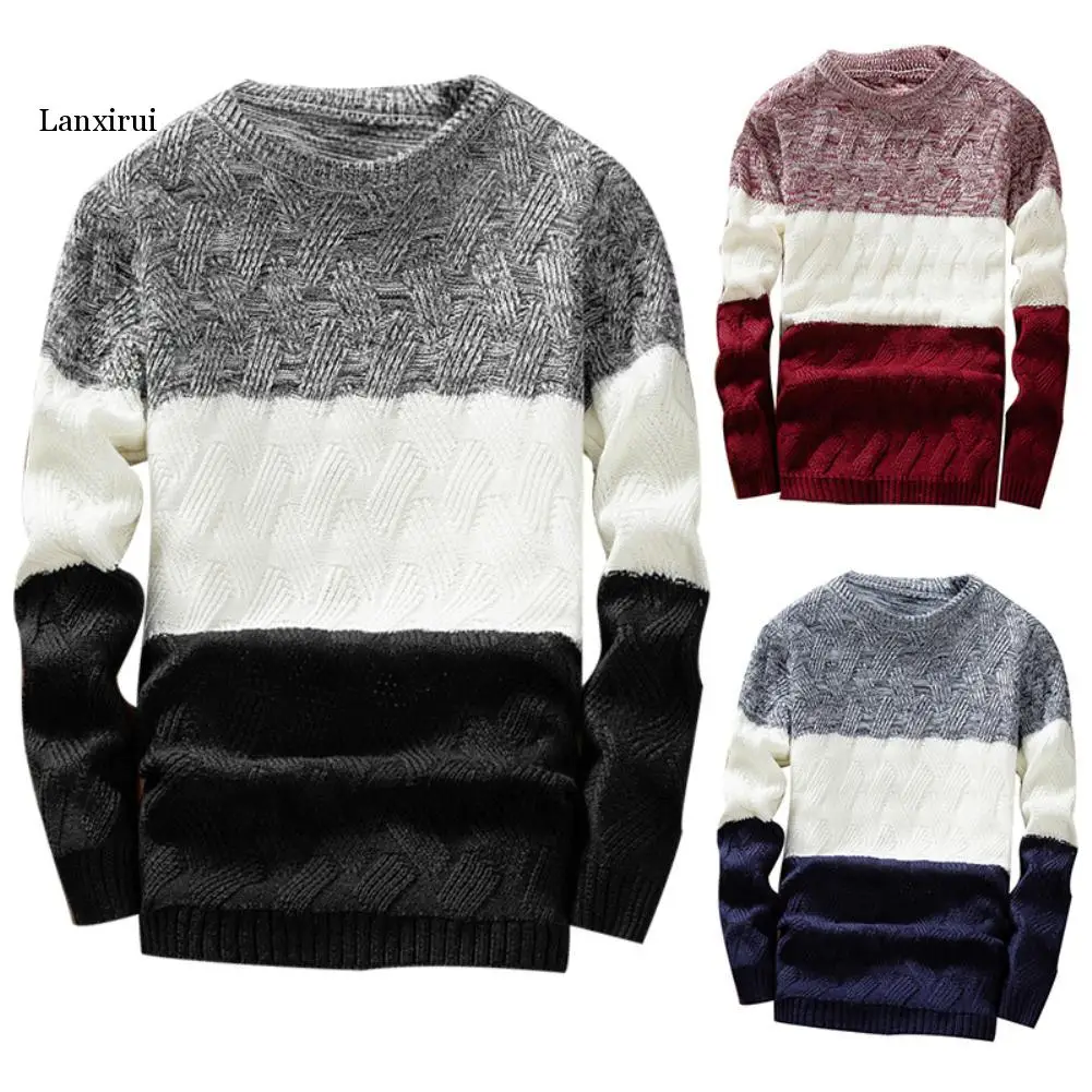 

Men Autumn Sweaters O Neck Long Sleeve Sweater Patchwork Sliming Fits Knitted Pullover Sweater Autumn Winter pull homme