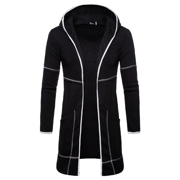 

America Europe and Cardigan Hoodies Men New Fashion Black Hooded Sweatshirts Autumn Design Long Hoodies Coat Europe/US Size