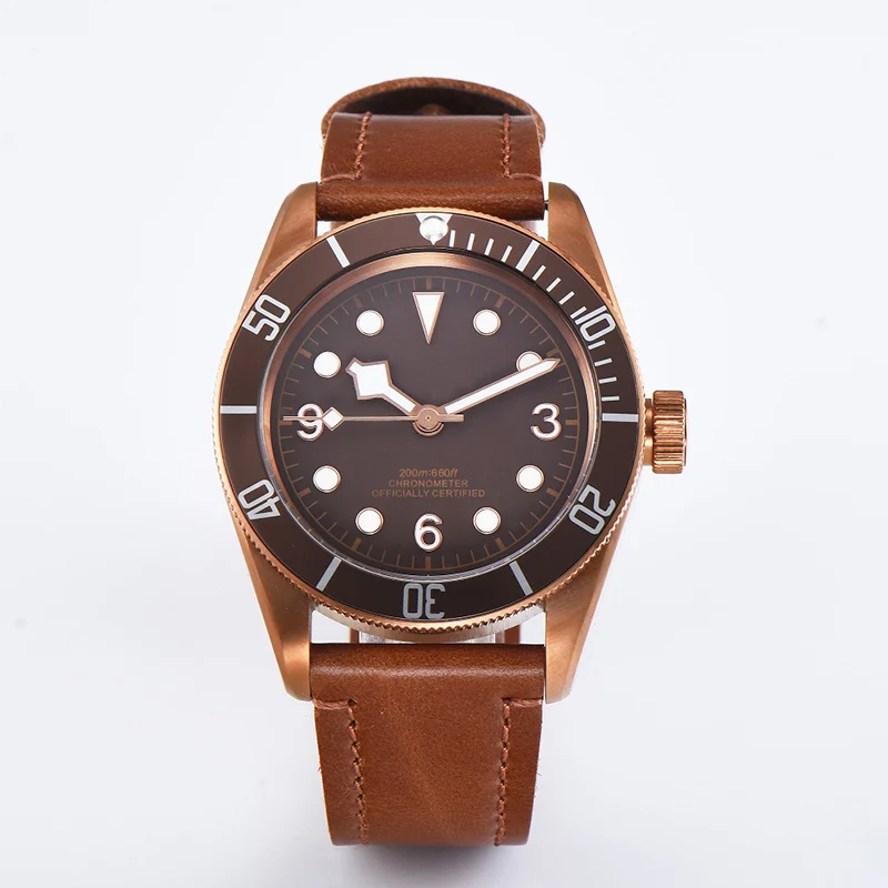 No logo brown dial 41 мм Corgeut автоматические механические часы коричневый циферблат Бронзовый чехол светящиеся знаки сапфировое стекло автоматические водонепроницаемые мужские часы - Цвет: No logo brown dial