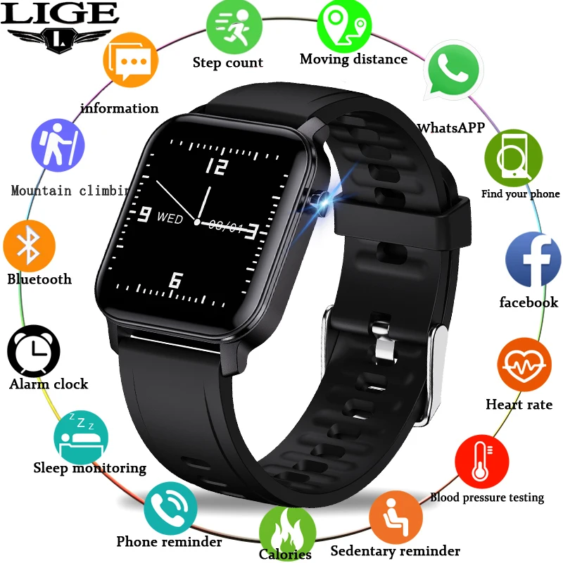 

LIGE Smart Watch Men IP68 Waterproof Sport Fitness Tracker 1.4 Inch Color LED Electronic Clock For Android ios smartwatch Women