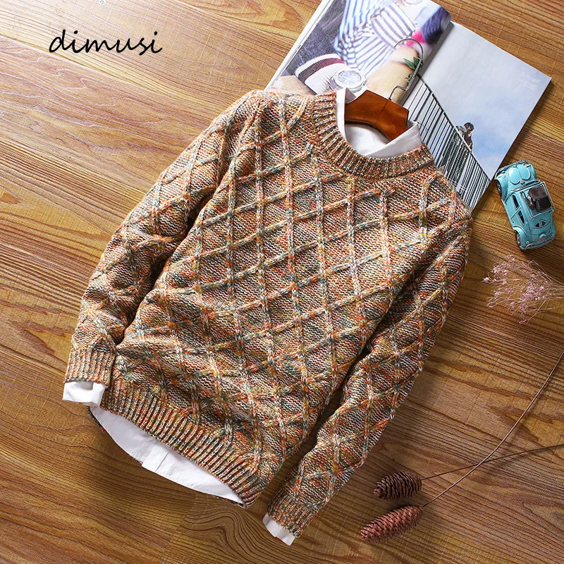 

DIMUSI осенне-зимние мужские свитера, Модные Мужские приталенные пуловеры с круглым вырезом, мужские шерстяные вязаные пуловеры, одежда YA961