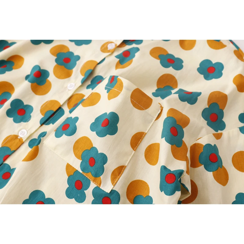 

Summer New Vintage Floral Printed Blouses Women Korean Polo Collar BF Style Shirts Female Holiday Beach Vacation Cardigan Blusas