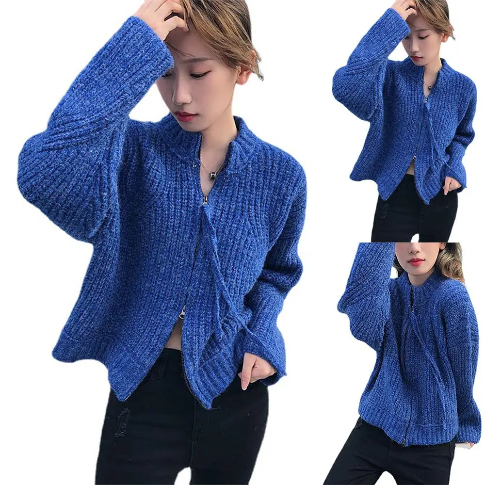 

Womens Chunky Knitted Long Sleeve Cardigan Solid Sweater Jumper Full Zip Winter Tops