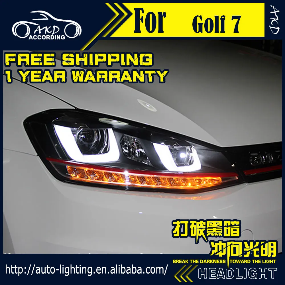 

AKD Brand LED Headlight for Golf 7 Headlights 2013-2017 Golf7 Gti R-line Head Lamp Double-U Design DRL Bi Xenon Lens Hid Option