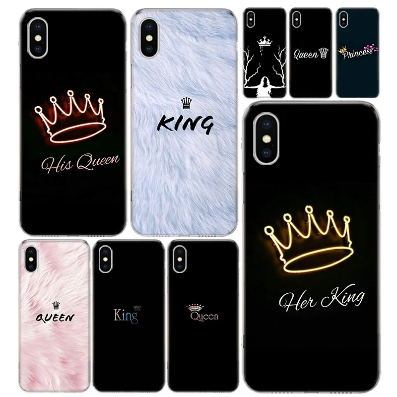 

Queen and king crown Phone Case Cover For iPhone 13 11 Pro 12 Mini 7 8 6 6S Plus + XR X XS MAX SE 5 5S Art Customized Coque