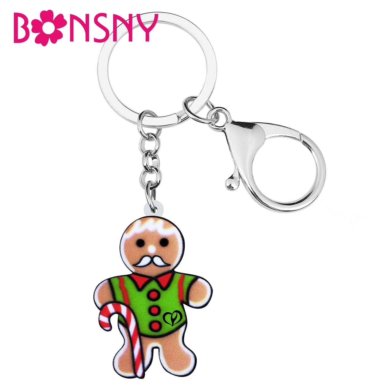

BONSNY Acrylic Cute Vintage Christmas Gentalmen Gingerbread Man Keychains Trendy Car Key Chain Ring Jewelry For Women Teen Gifts