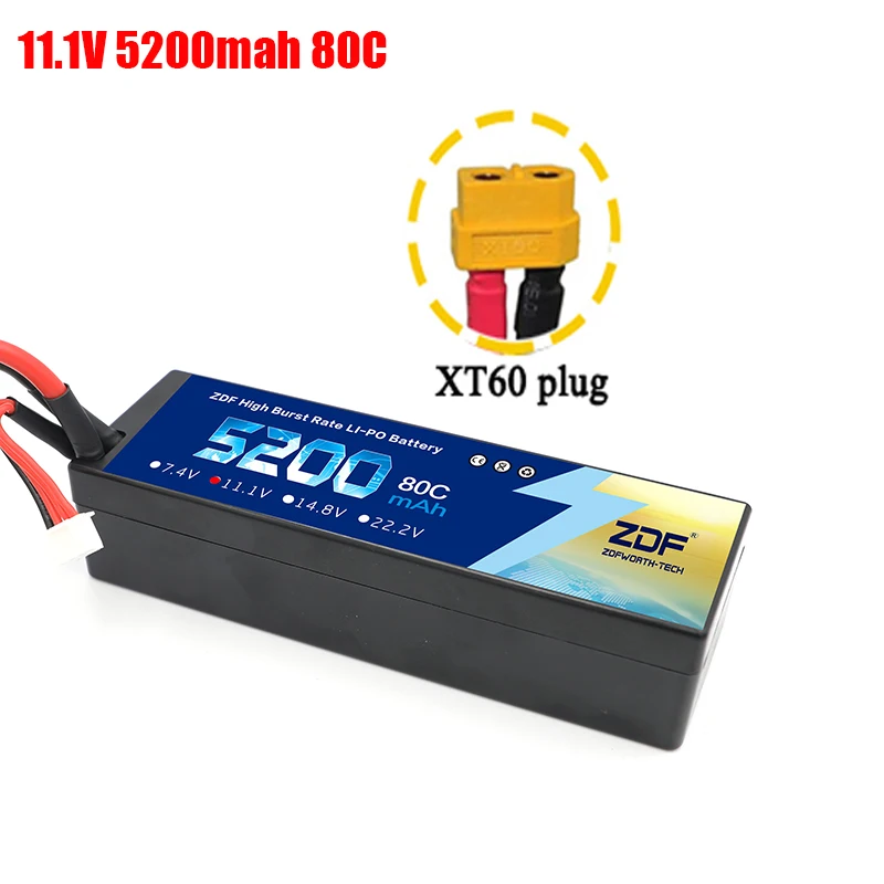 3S5200mah XT60 plug ZDF Lipo Аккумулятор 7,4 V 11,1 V 14,8 V 5200mah 6200mah Hardcase 2S 3S 4S 80C 160C 1/10 1/8 весы для Traxxas Slash 4x4 RC автомобилей лодки - Color: 3S5200mah XT60 plug