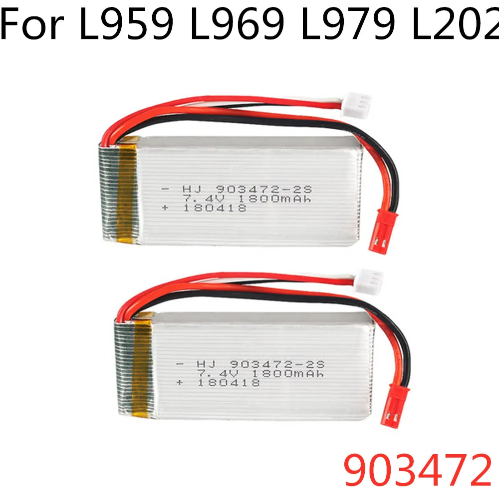 Литий-полимерный аккумулятор 903472 для Huanqi 955 RC Boats WLtoys L959 L969 L979 L202 L212 RC Cars 2S Lipo 7,4 v 1800mAh 25C, 2 шт.