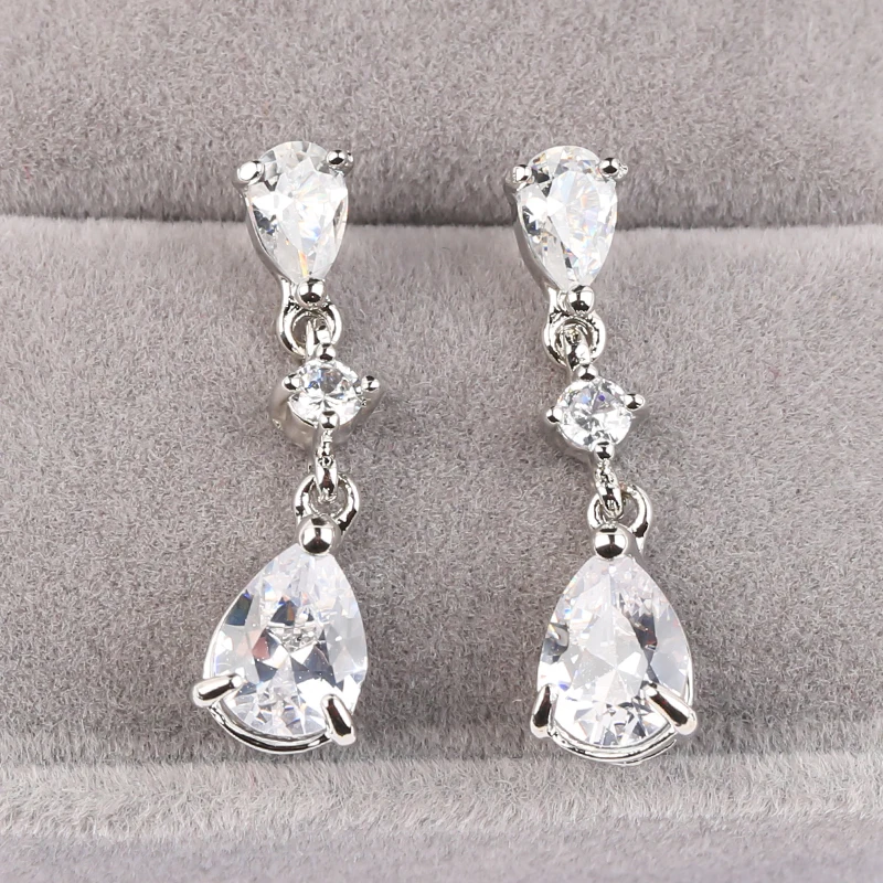 

Bling White Crystal Teardrop Long Earring Bridal Drop Earrings for Women Fashion Wedding Jewelry Brincos boucle d'oreille H5M122