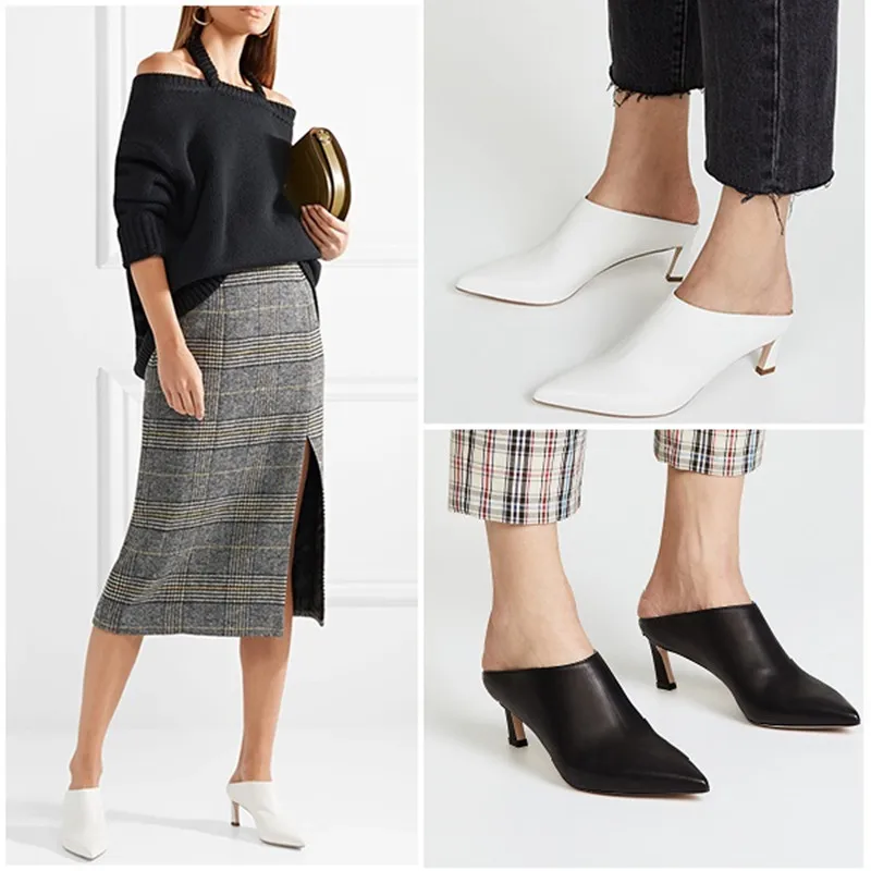 Шлепанцы женские на высоком каблуке элегантные туфли без задника заостренный