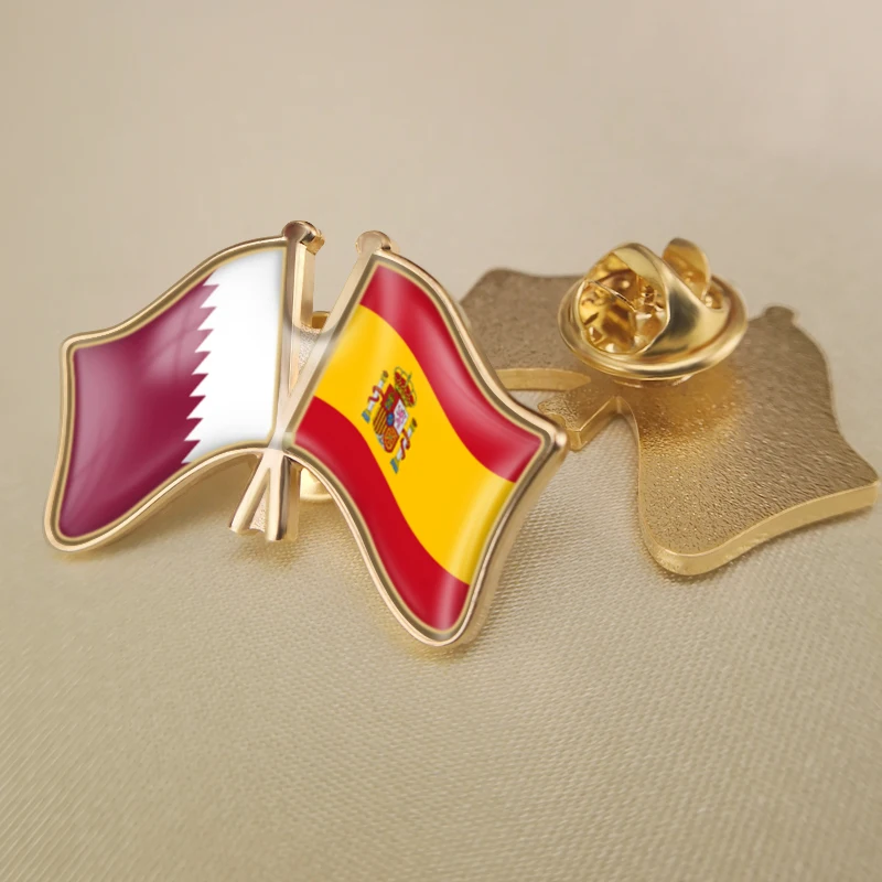 

Qatar and Spain Crossed Double Friendship Flags Lapel Pins Brooch Badges