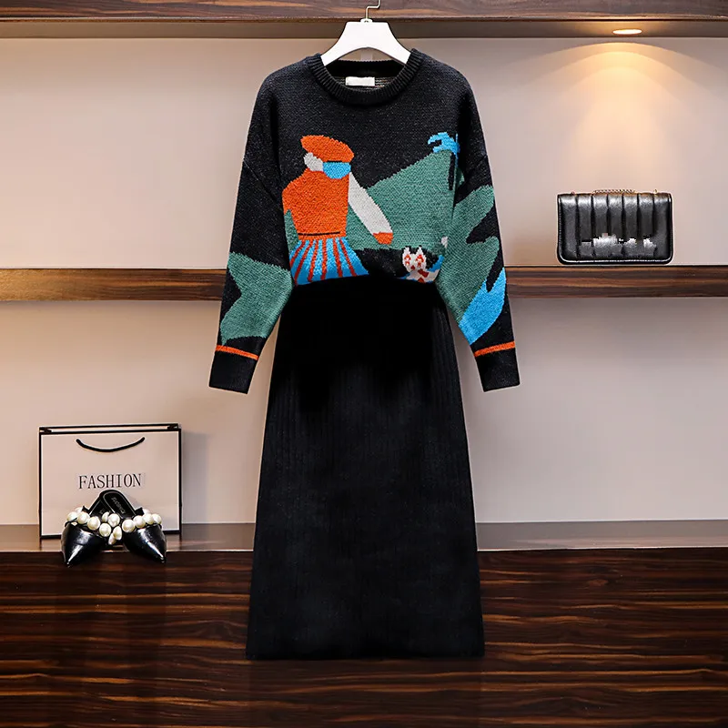 Женский комплект из 2 предметов с брюками Mozuleva вязаный свободный свитер узором и