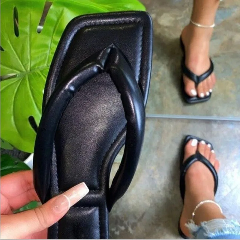 

Women Sandals 2021 Woman Slippers Square Head Platform Flat Shoes Ladies Summer Slides Flip Flops Beach Sandals Plus Size 35~43