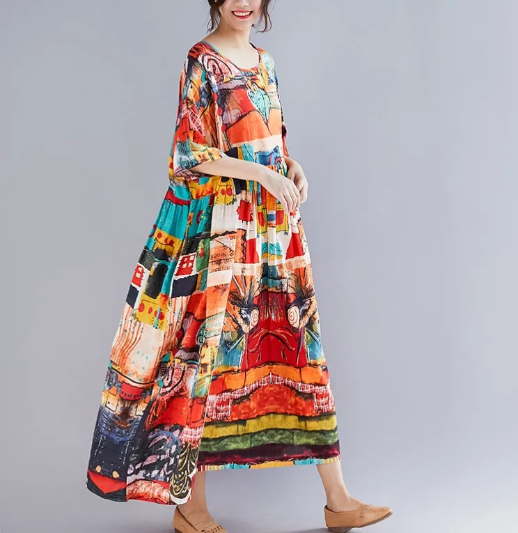 

Women Vintage Beach Dresses 2021 Summer New Soft Stylilsh Embroidery Large Size Loose Dress