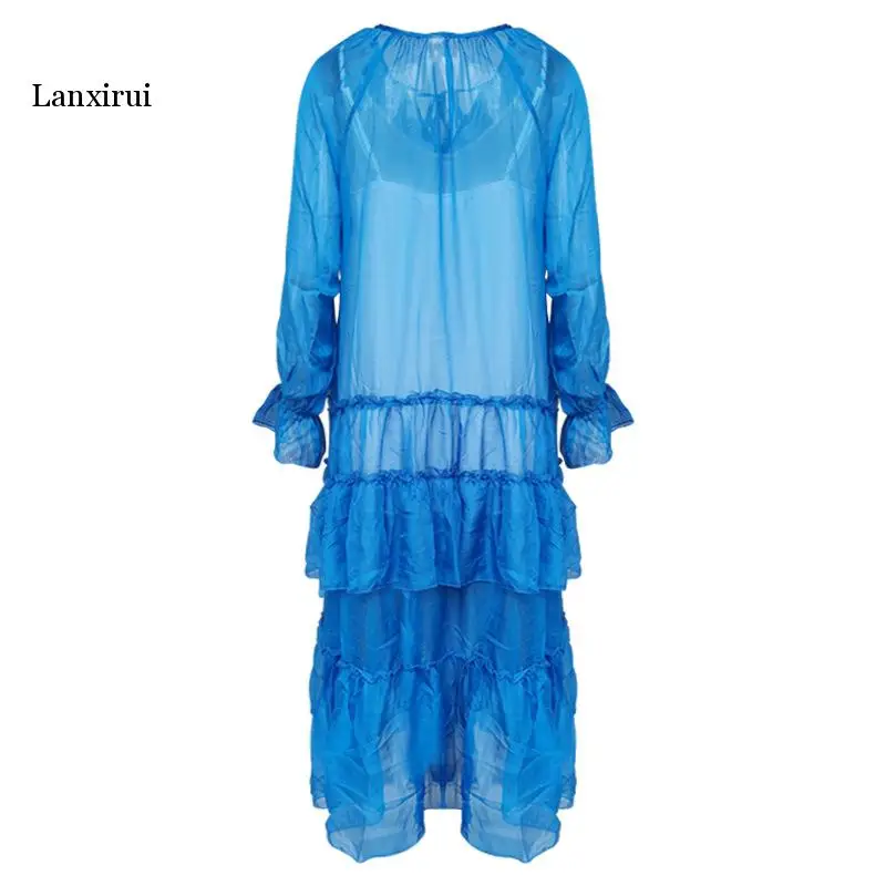 Женское шифоновое платье с оборками на рукавах и V-образным вырезом | Женская