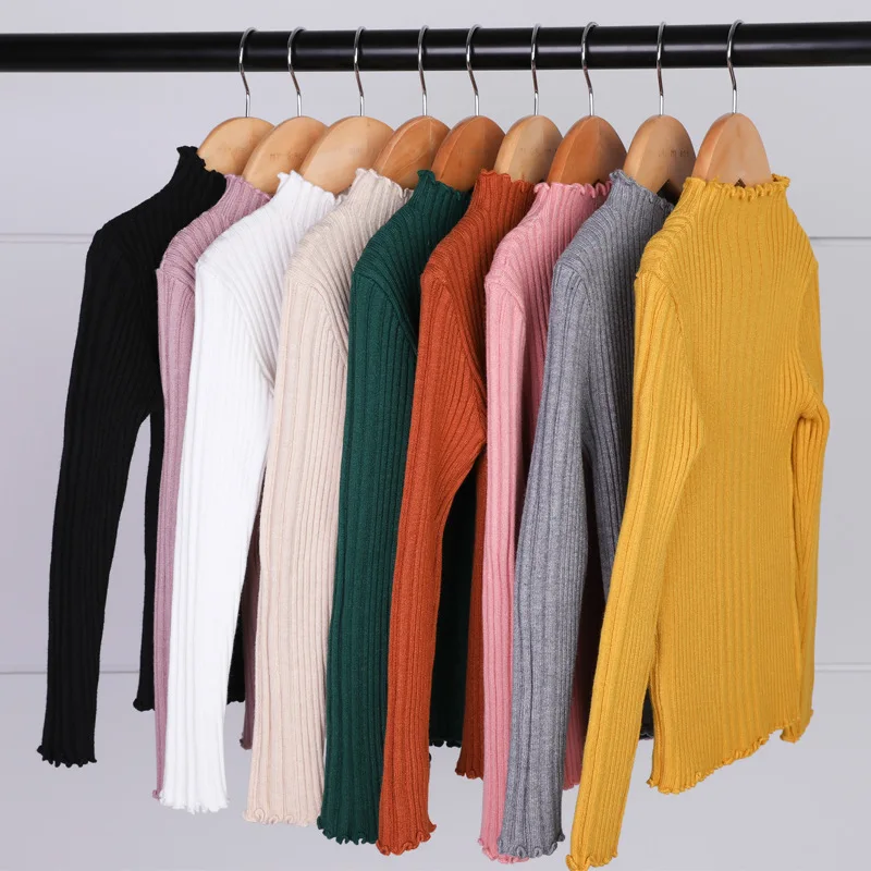 

Girls Sweaters 2022 Fall New Baby Tops Turtleneck Elastic Kids Knit Shirt Basic Children Shirt Cotton Winter 4 Colors,#6332