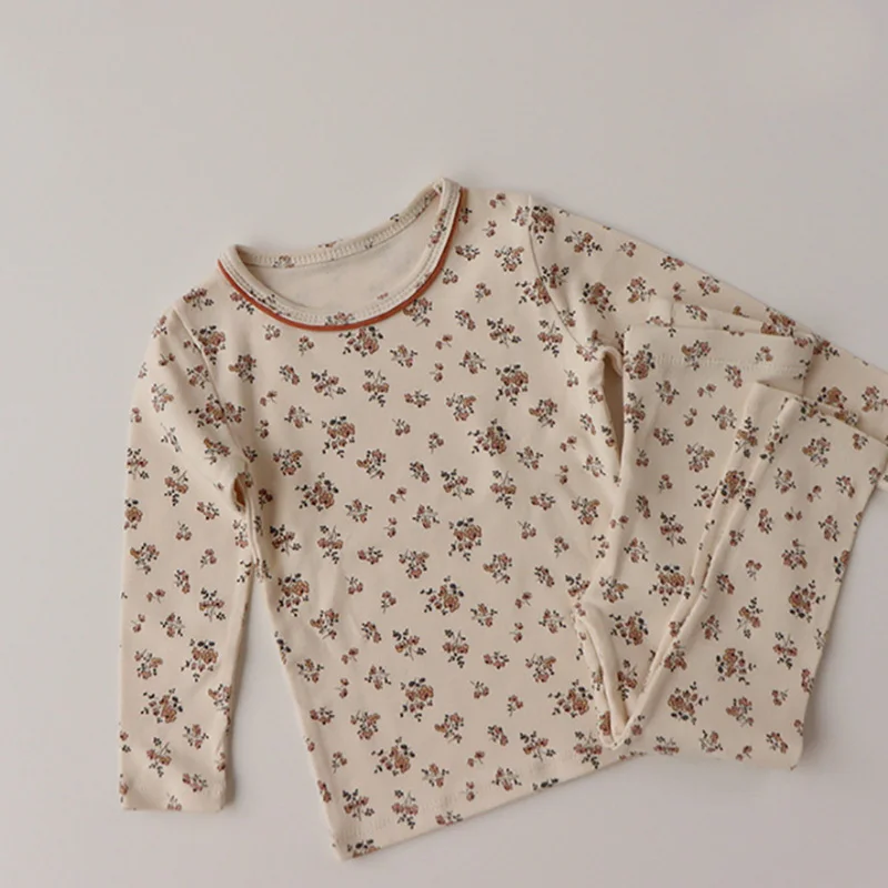 Conjunto de pijamas de estilo coreano para ni&ntilde;as, ropa de dormir con Top de manga larga Floral y pantalones de aire acondicionado, ropa de casa c&aacute;lida, 2 uds., E1078, 2021-5