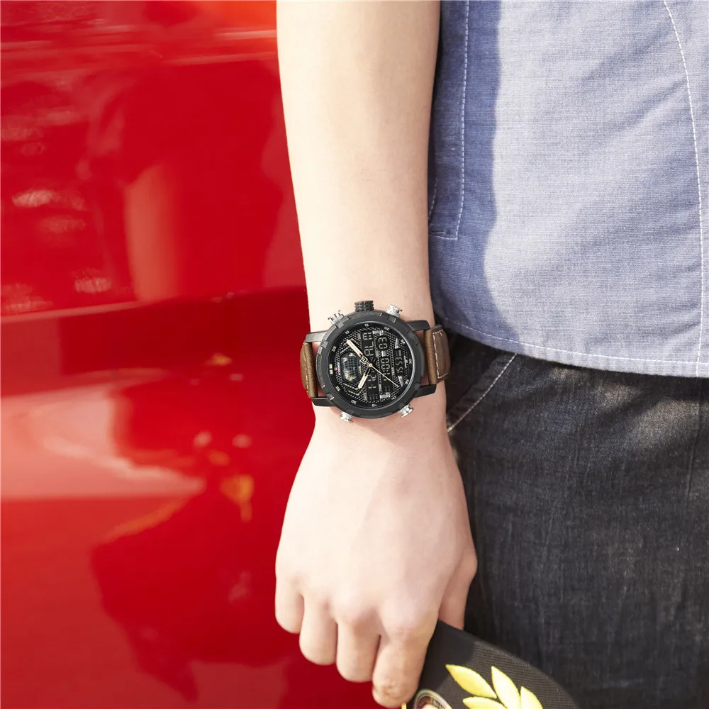 

NAVIFORCE Mens Watches To Luxury Brand Men Leather Sports Watches Men's Quartz LED Digital Clock Waterproof Military Wrist Watch