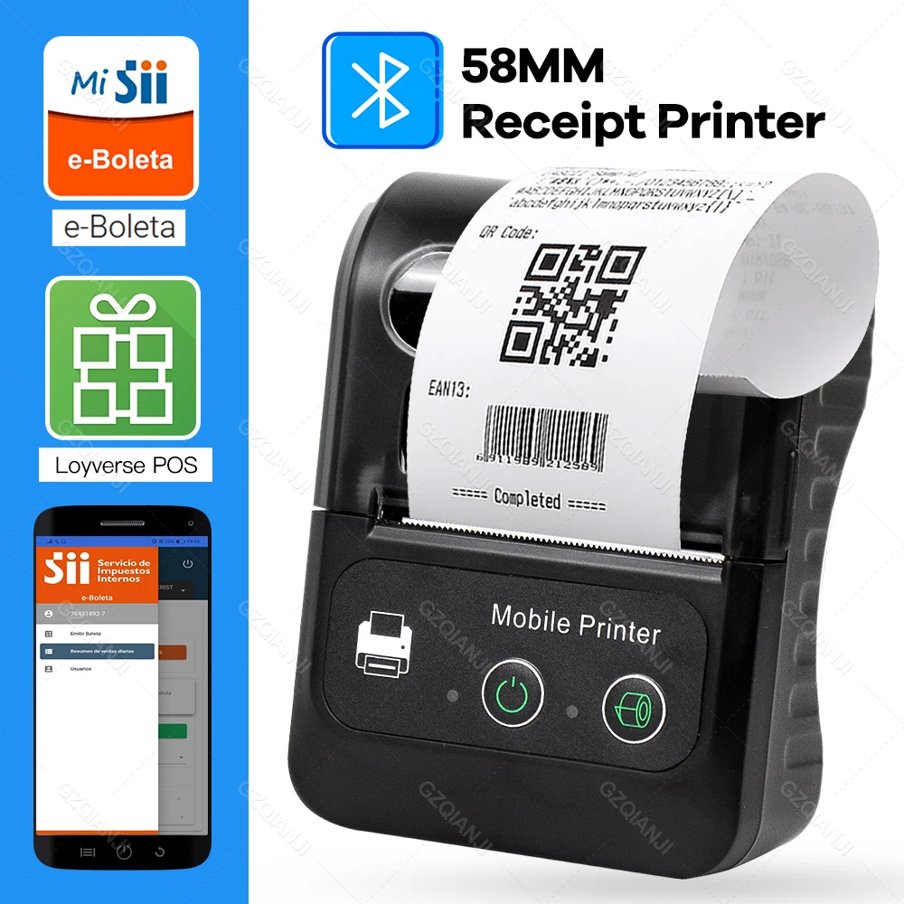 Portable Mini 58mm Bluetooth Printer Inkless Printing Free Android & iOS System Wireless Connected With Computer Thermal Printer
