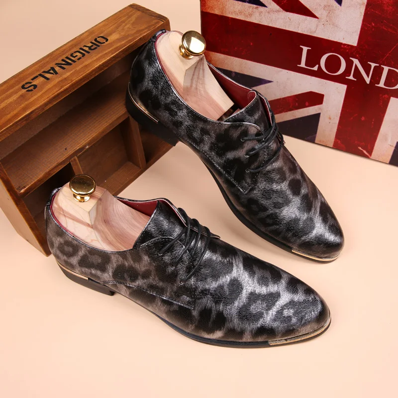 Мужские летние туфли леопардовой расцветки повседневные Кожаные эспадрильи