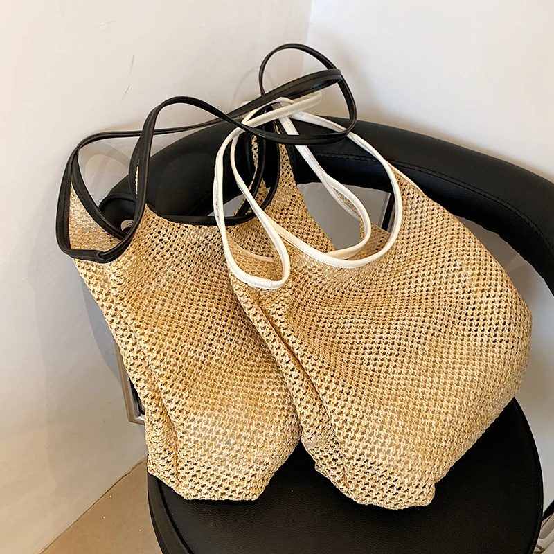 

High Capacity Large Summer Beach Straw Rattan Shoulder Bags 2021 Simple Luxury Brand Fashion Travel Ladies Handbags Tote