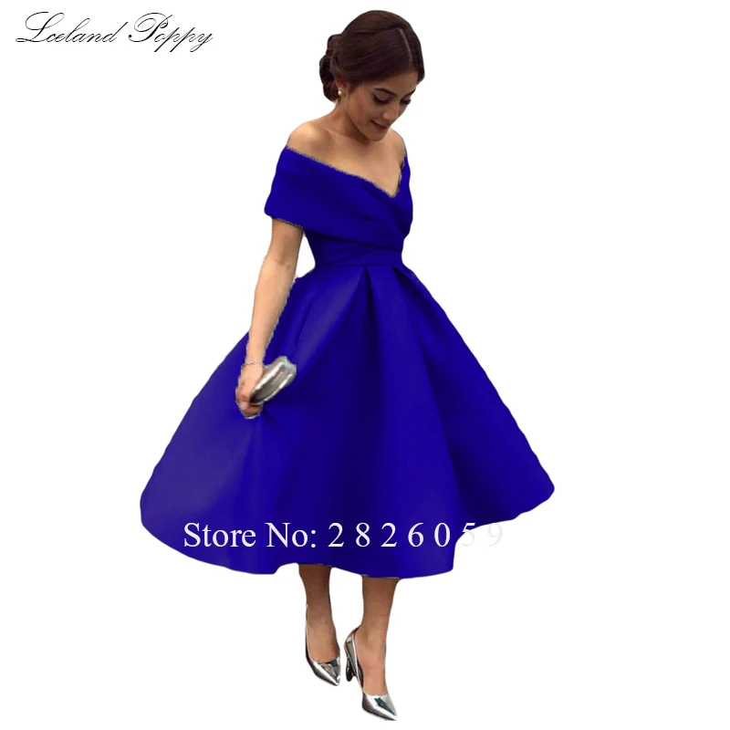 Royal Blue Женское платье трапециевидной формы с открытыми плечами с v-образным вырезом винтажное коктейльное платье до середины икры без рукавов атласное Плиссированное коктейльное платье с карманами - Цвет: Royal Blue