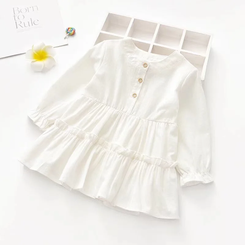 

2021 New Spring Summer Girls Knee-Length Sweet Style Dress Long Sleeve Casual dress Princess Baby Girl Clothes Party Dresses