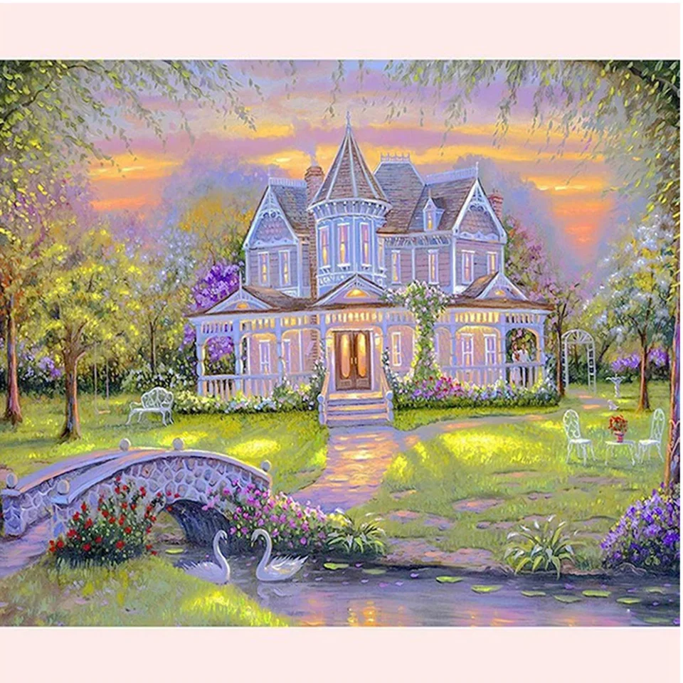 

5D DIY Embroidered Diamond Painter Lighting Square Diamond "Landscape Castle" Mosaic Full3D Cross Sticker Kit Room Decor mozaïek