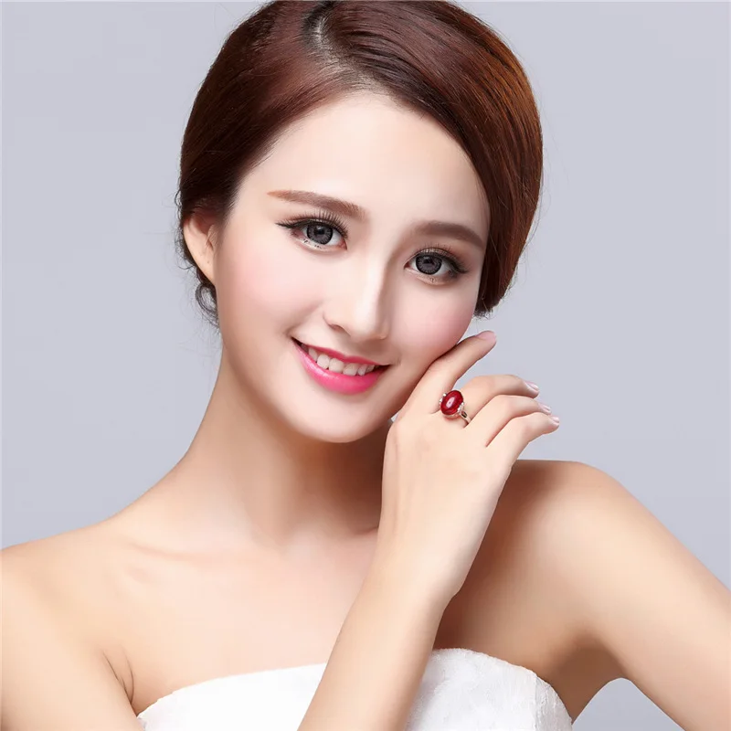 

Aneis Bagues Women's Rings 925 Sterling Silver Jewelry Ring With Oval Cut Blue Red Green Agate Ring Wedding Gifts Adjust Size