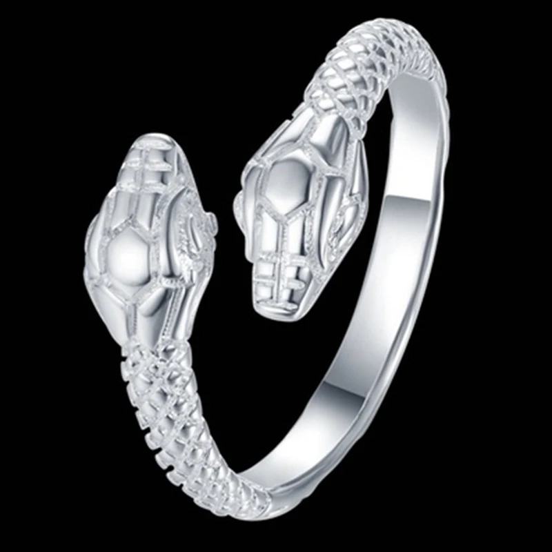

Punk Vintage Double Snake Head Rings For Women Creative Opening Adjustable Spinner Female Accessories Gifts Jewelry