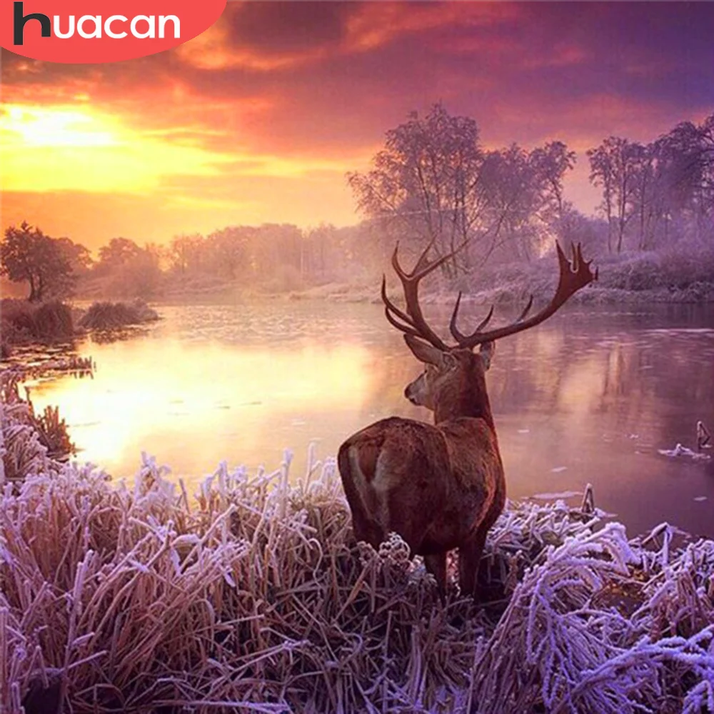 

HUACAN полностью круглая Алмазная вышивка картина олень зимние фотонаборы украшение для спальни