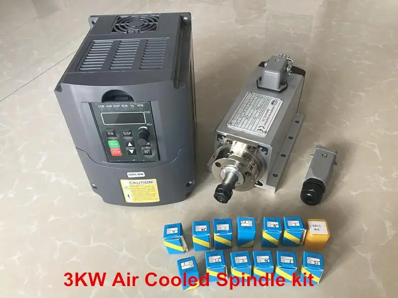 

3KW Air Cooled Spindle Motor 220V /380V CNC Spindle Milling Motor ER20 4 Bearings For Engraving Machine + VFD Inverter + Collet