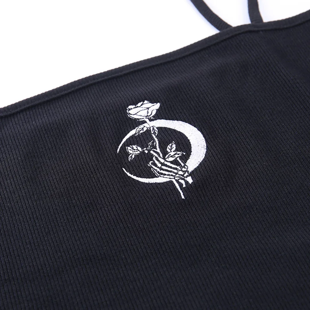 

Gothic Streetwear Tank Tops Women Sexy Lace Up Backless Summer Crop Tops Black Female Casual Skinny Spaghetti Straps Korea Japan