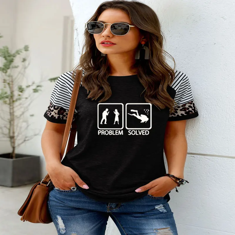 

Трудность решена Подводное футболка для дайвинга Графический короткий рукав Diver подарки Футболка Леди жена забавные Лидеры брендов Для жен...