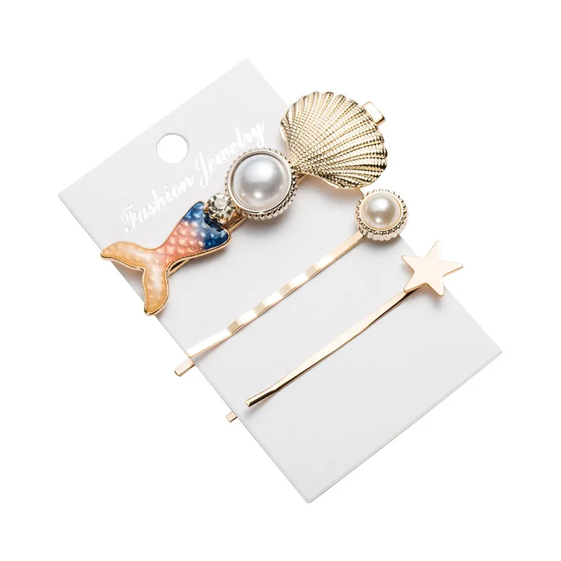 1 Набор красочные рыбий хвост имитация жемчуга ракушка звезда заколки для волос