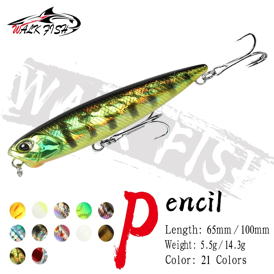 

WALK FISH 65mm/100mm Pencil Fishing Lure Floating Hard Bait Artificial Bait Japan Profession Bait Bass Pike Fishing Tackle