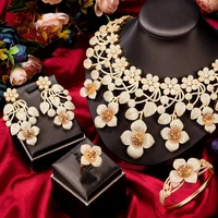 siscathy new flowers jewelry set for women fashion gold color micro zircon necklace earrings wedding party luxury accessories