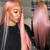 rebecca pink human hair wigs straight lace front wig 4x4 lace closure straight human hair wig for women preplucked blonde purple