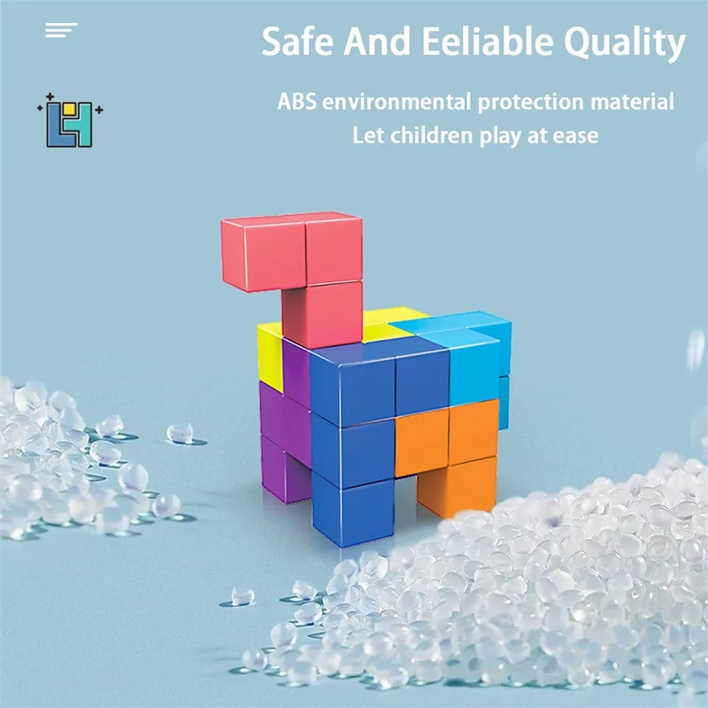 Juego educativo de bloques magn&eacute;ticos para ni&ntilde;os, rompecabezas 3D de aprendizaje, modelo de cubo m&aacute;gico de Tetris, Color aleatorio, novedad de 2021-5
