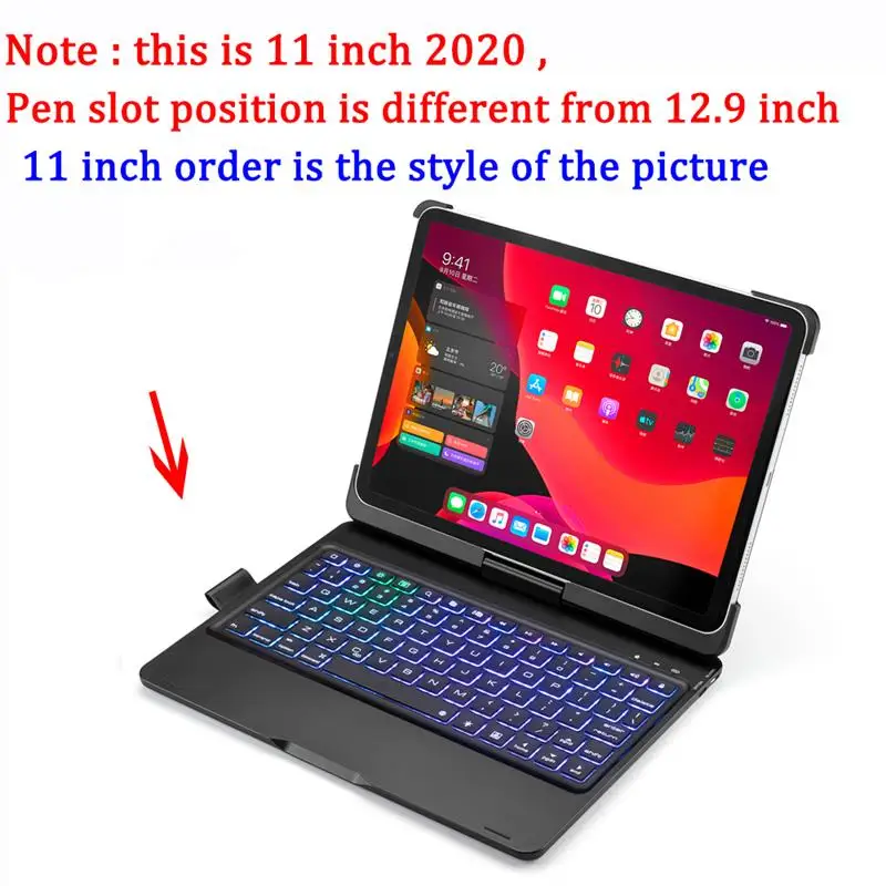 Клавиатура для iPad Pro 2020 12 9 11 7 цветов с подсветкой вращающаяся Bluetooth USA клавиатура