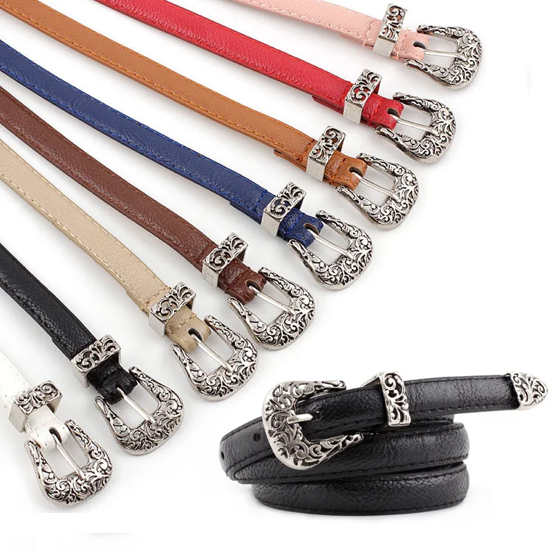 

Ladies Belt Vintage Metal Buckle Wasit Belt Fashion Decoration Carved Leather Belts For Women Jeans Dress Thin Waistband