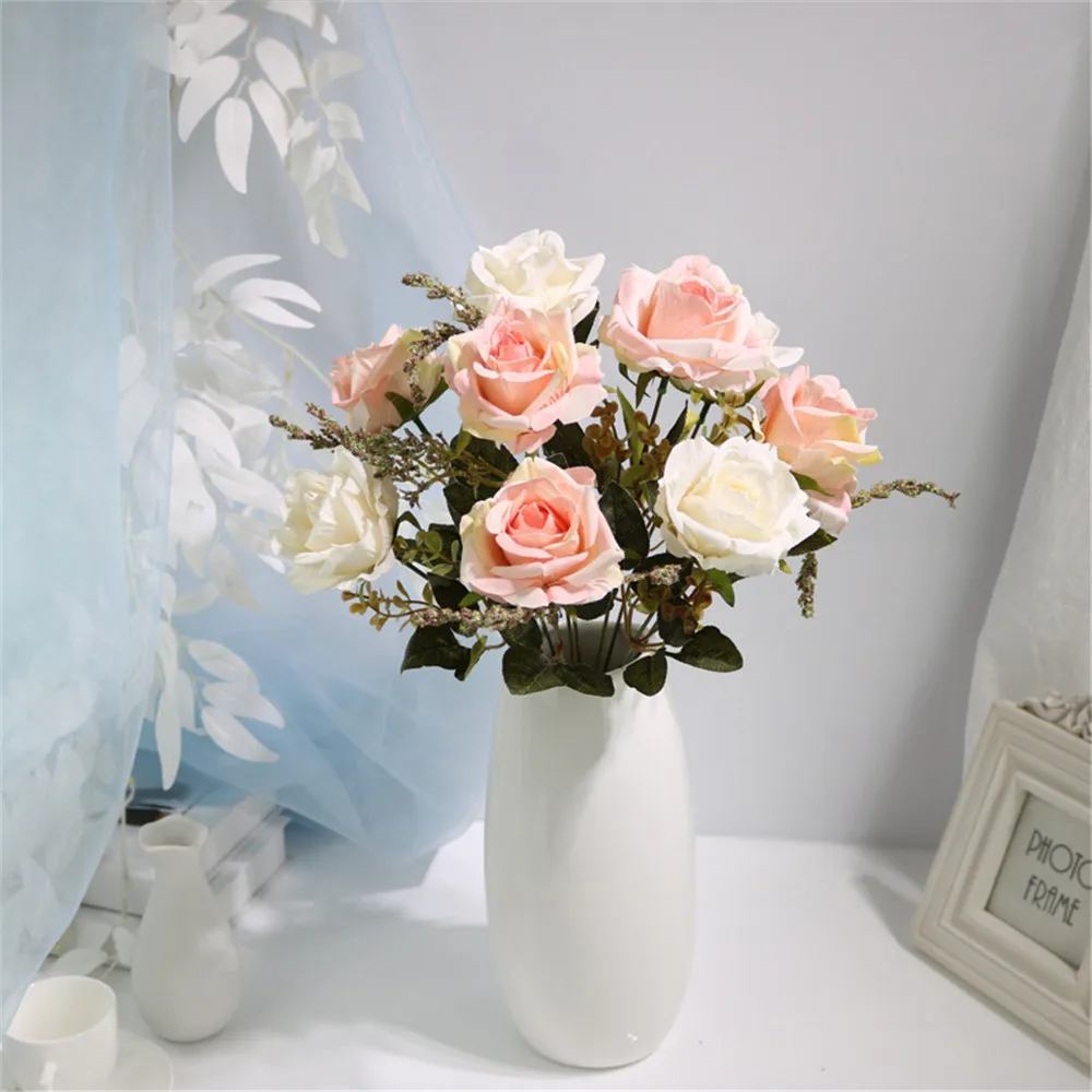 

9 Head Silk Artificial Rose Flowers Fake Flower for Wedding Home Decoration Bouquet for Room Decor Bouquet Photography Props