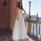 Женское свадебное платье с открытой спиной, глубоким V-образным вырезом и кружевной аппликацией