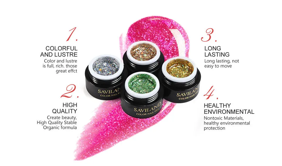 SAVILAND 3D Shiny Diamond Nail Gel Polish Holographic Glitter LED UV Semi Permanent Gel Varnishes Soak Off UV LED Nail Art