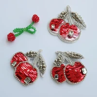 fashion cherry beaded patches for clothing sew on rhinestonen bear parches appliques decoration badge parches